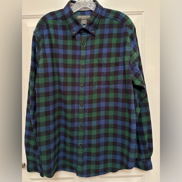 Eddie Bauer Men’s XL Flannel Shirt | Blue Green Plaid | 100% Cotton - Picture 8 of 8
